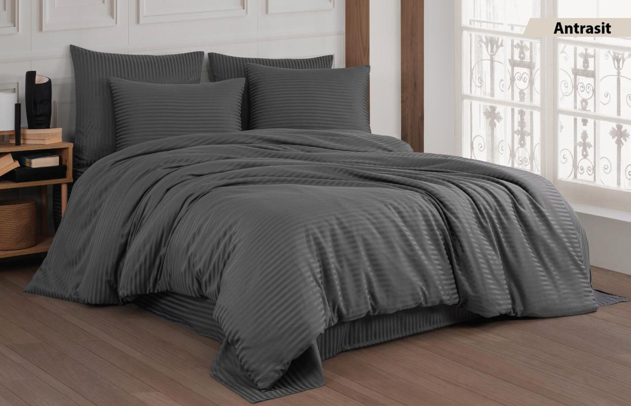 Постільна білизна Cotton Shine Stripe Satin 160х220 Antrasit, фото 1