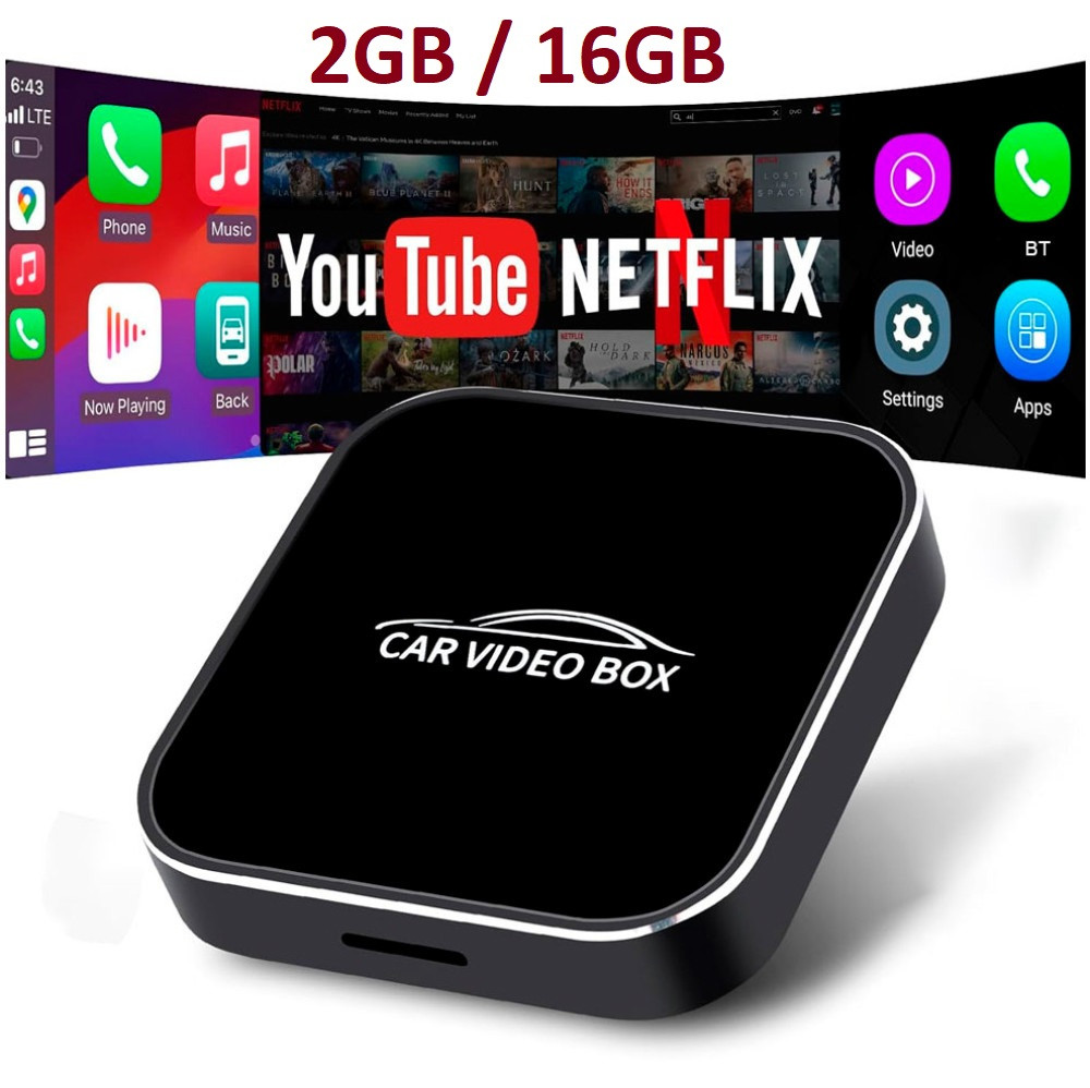 Квадратний Бездротовий Адаптер 3в1 2GB+16GB Carplay Smart для авто для Apple CarPlay і Android Auto USB 5G WiFi Bluetooth Чорний, фото 1