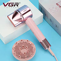 Професійний фен для волосся з дифузором VGR V-443 потужністю 1600-1900 Вт з холодним обдувом Рожевий