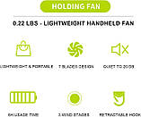 Ручний вентилятор DiseZeit - міні-портативний вентилятор з 3 швидкостями вітру, ручний вентилятор з телескопічним гачком, фото 4