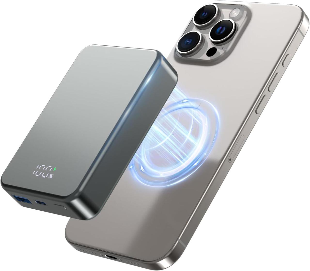 Магнітний бездротовий банк живлення, портативний зарядний пристрій ємністю 26800 мАг, USB C in & Out Phone Battery Pack для iPhone, фото 1