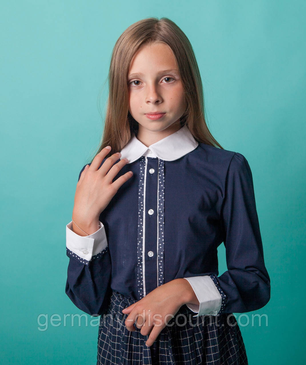 Блузка Світ блуз мод. 6010 синя з окантовкою в горошок, фото 1