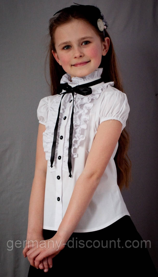 Блузка шкільна Світ блуз мод. 2071к біла з чорною стрічкою, фото 1