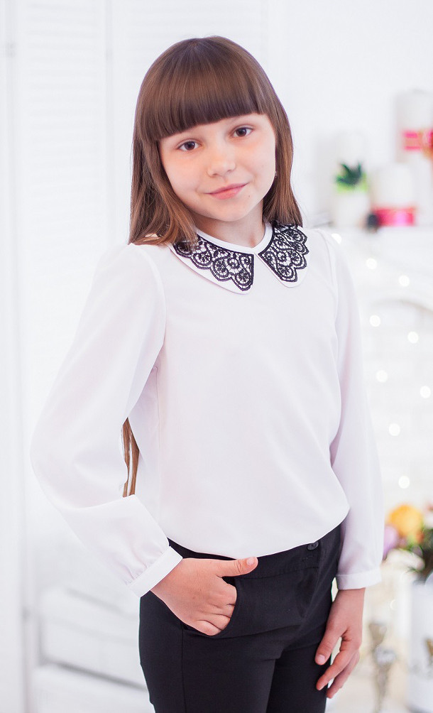 Блуза Світ блуз мод.7005 з ажурним комірцем, фото 1