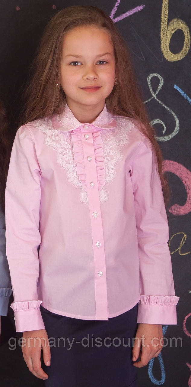 Блузка Світ блуз мод. 6007 рожева з мереживним комірцем, фото 1