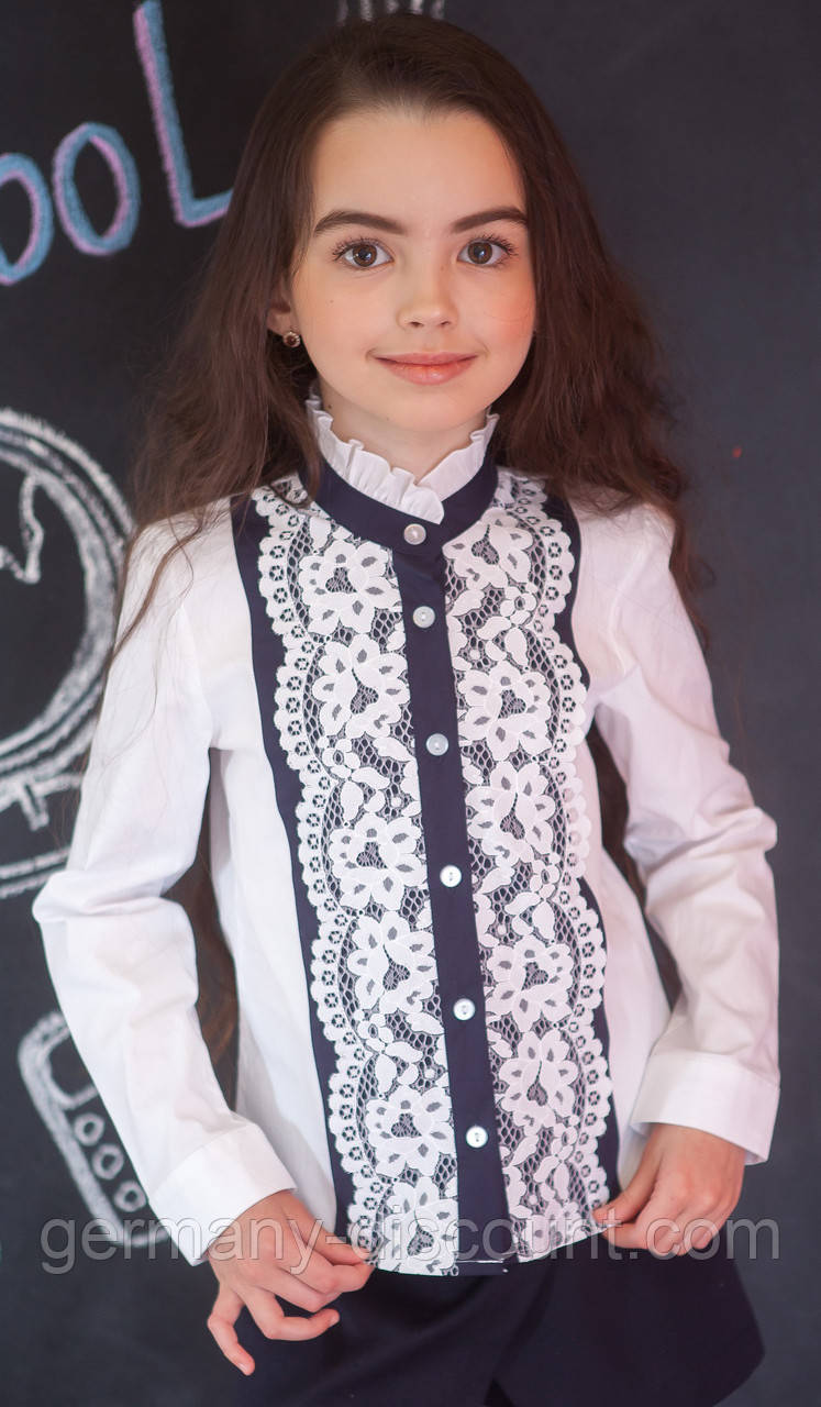 Шкільна блузка Світ блуз ошатна з мереживом мод.7071д, фото 1