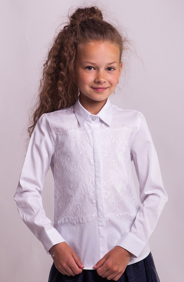 Сорочка для дівчинки біла, з мереживом мод.7046, фото 1