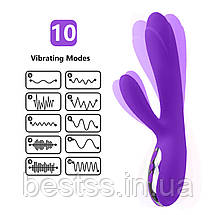 Вібратор-кролик з 10 режимами вібрації, пульсацій та ескалації та режимом нагрівання Joker Heating Vibrator Purple, фото 3