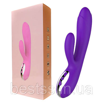 Вібратор-кролик з 10 режимами вібрації, пульсацій та ескалації та режимом нагрівання Joker Heating Vibrator Purple, фото 1
