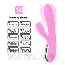 Вібратор-кролик з 10 режимами вібрації, пульсацій та ескалації та режимом нагрівання Joker Heating Vibrator Light Pink, фото 3