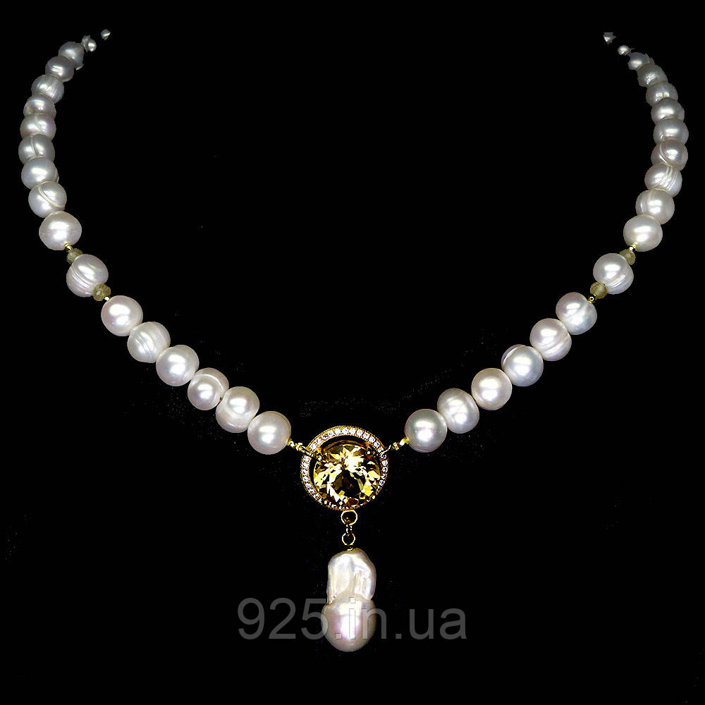 Намисто. Натуральний цитрин і перл. Срібло 925., фото 1