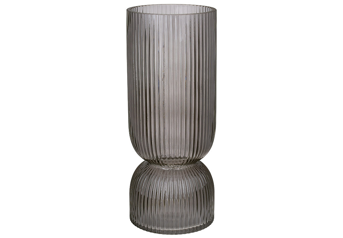 Скляна ваза ребриста Carol D10*25.5см, колір - сірий ТОВАР ВІД ВИРОБНИКА