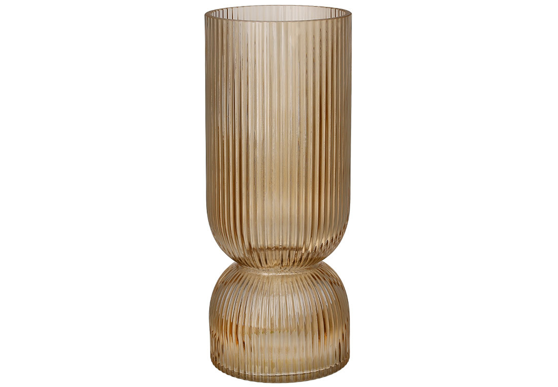 Скляна ваза ребриста Carol D10*25.5см, колір - амбер ТОВАР ВІД ВИРОБНИКА