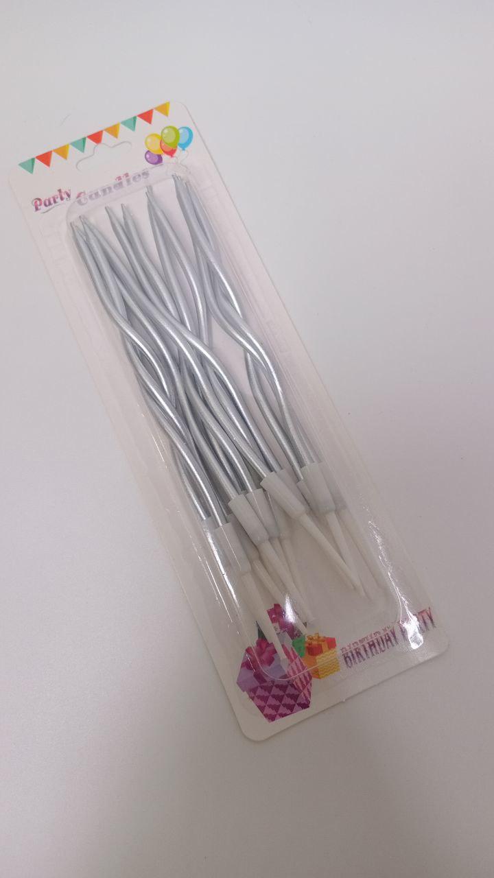 Свічки хвилясті срібло, 12 шт, фото 1