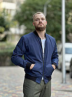 Чоловічий темно-синій бомбер Challenge демісезонний на плащівці без капюшона, Водостійка куртка-бомбер синього кольору осінь весна