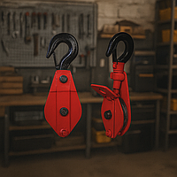 Блок монтажний з відкидною щокою 0,5 т, гак/петля – для лебідок, тельферів і підйомного обладнання