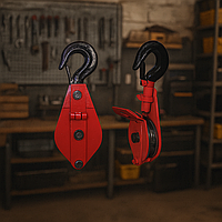 Блок монтажний з відкидною щокою 1 т, гак/петля – для лебідок, тельферів та підйомного обладнання