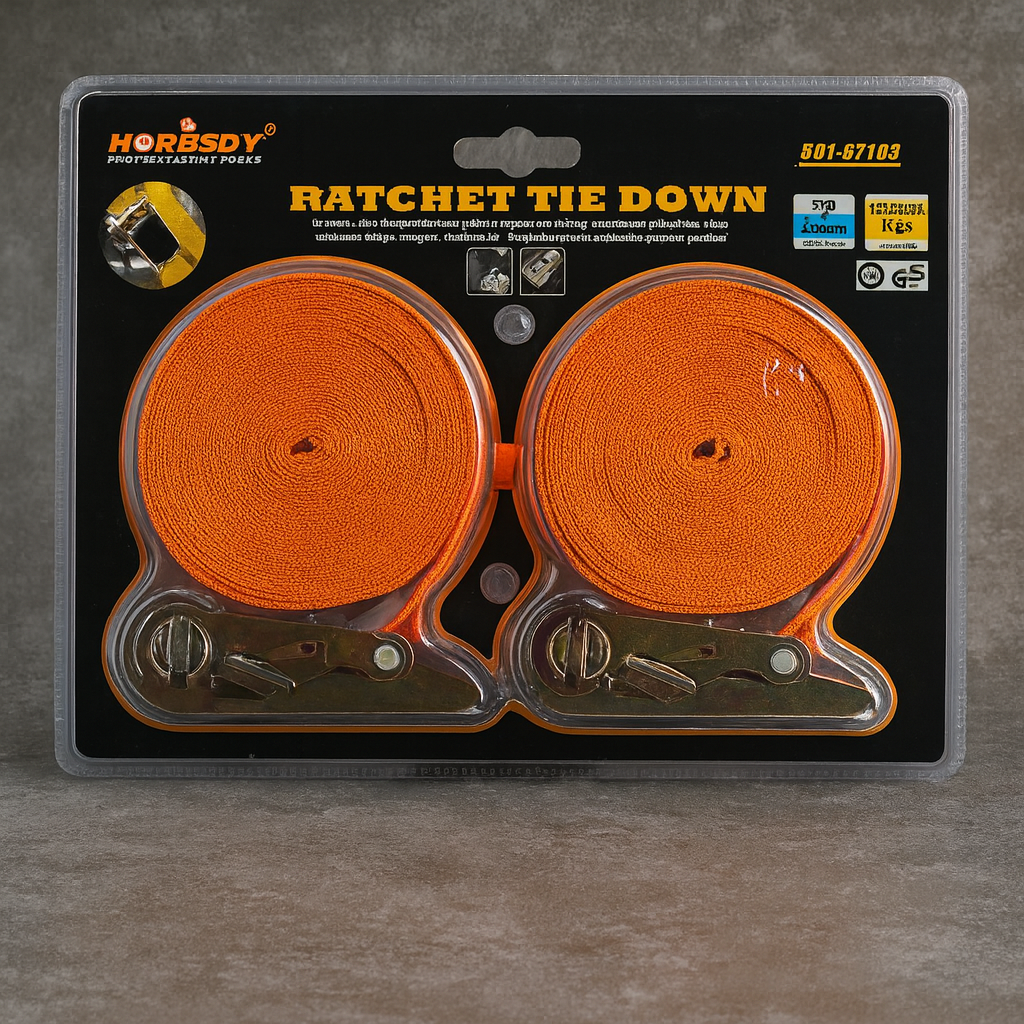 Ремінець HORUSDY 5м х 25мм з металевою пряжкою та тріскачкою, довжина до 10м для кріплення вантажу, фото 1