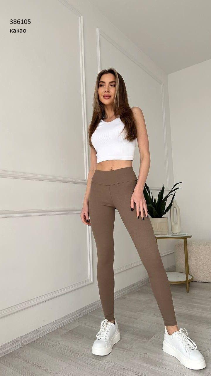 Жіночі лосини в рубчик з високою талією, легінси для спорту, стильні коричневі лосини, фото 1
