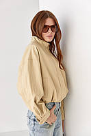 Укорочена куртка-бомбер із м’якої екошкіри - кремовий цвет, ONE SIZE (є розміри)