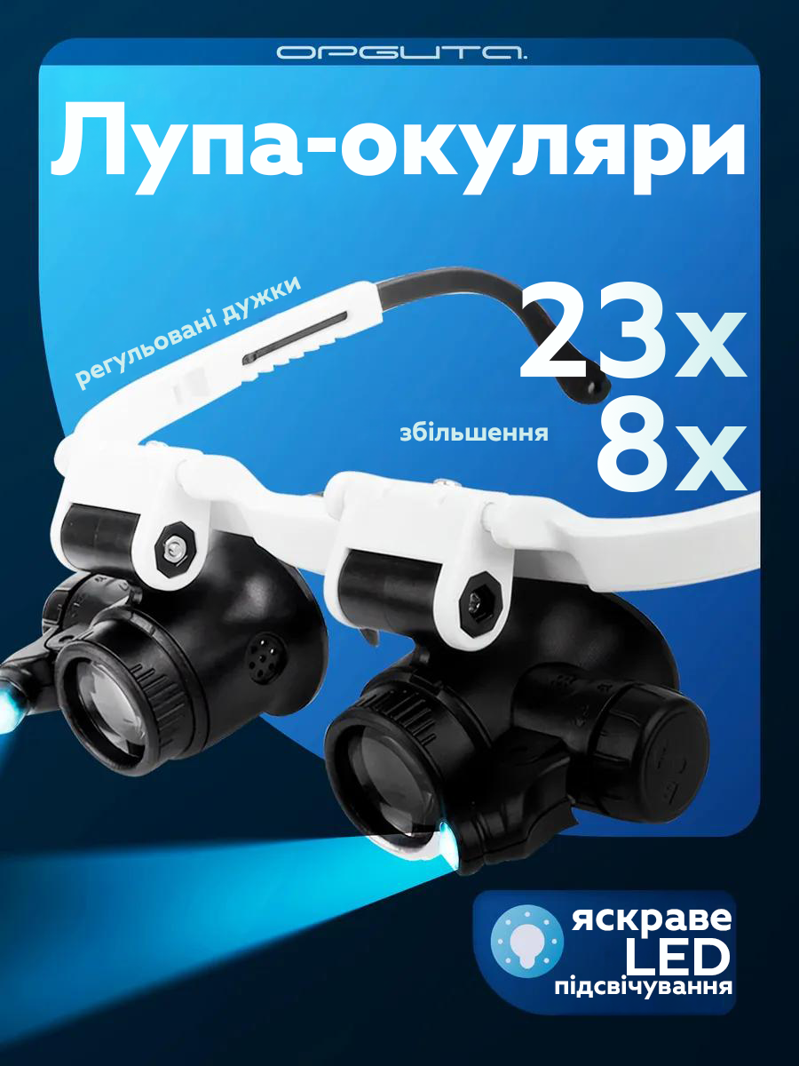 Лупа-окулярні бінокулярні окуляри з LED-підсвіткою/збільшувальні окуляри для ремонту 8-23х з підвіскою