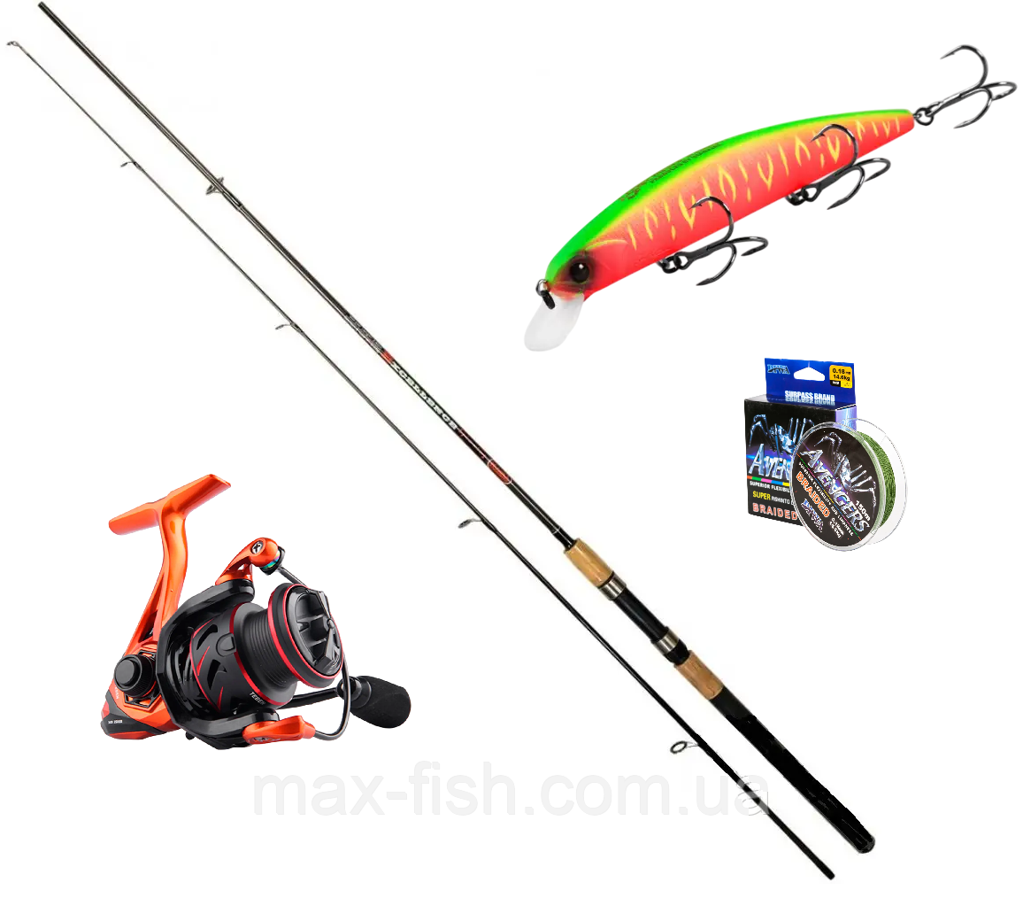 Набір Nemo спінінг Kaida Excellence 2,10 м тест 5-25 гр котушка Haut Ton MS 7+1bb Шнур 150 м Воблер 13см, фото 1