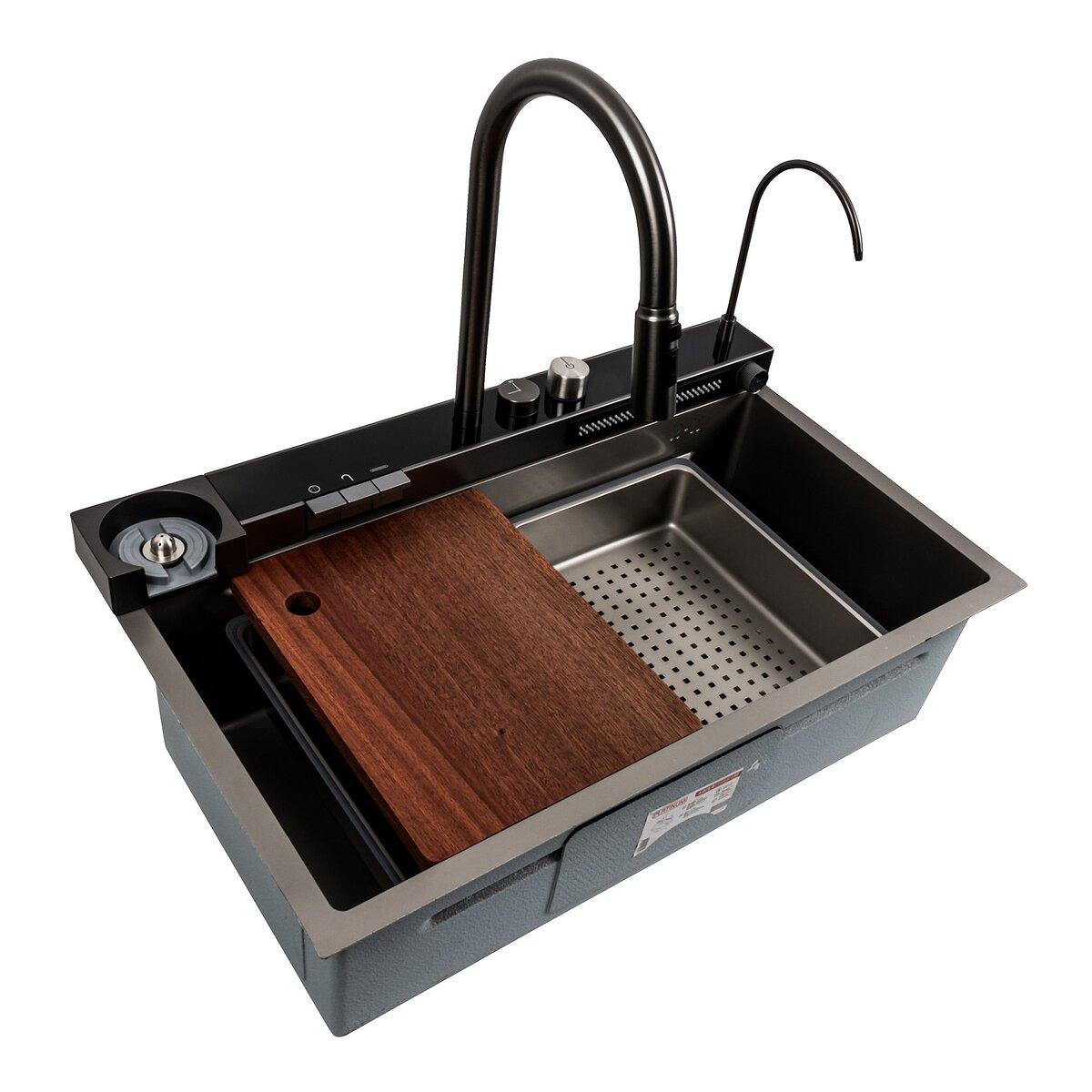 Кухонна мийка 75*46D PVD сіра Platinum Handmade "ВОРОСПАД", фото 1