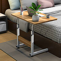 Мобільний стіл для ноутбука на колесах з регулюванням висоти 60×40 см, клен Приліжковий комп'ютерний столик