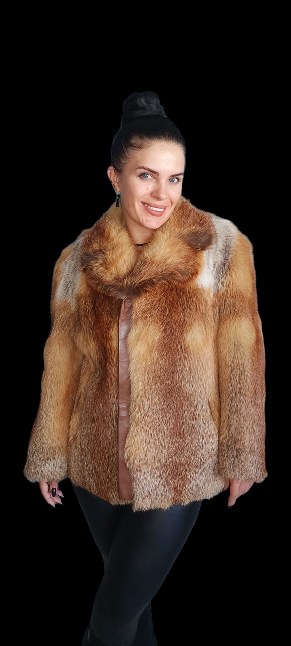 Красивый полушубок из красной лисы натуральный мех лиса стильно практично L 48 размер, фото 1