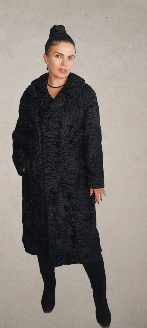 Каракульча черная Swakara пальто из натуральной каракульчи мягкое размер 50 52, фото 1