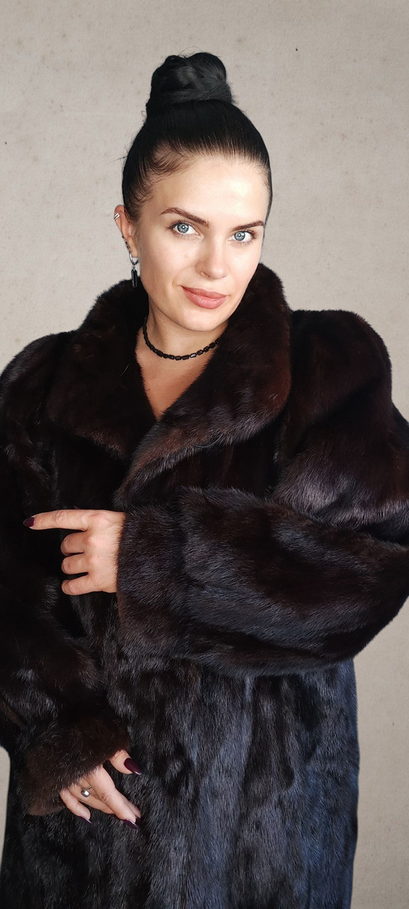 Красивая норковая шуба цельная норка цвет горький шоколад 52 54 размер, фото 1