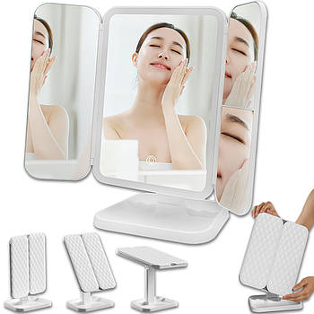 Потрійне LED дзеркало для макіяжу з трьома видами підсвічування із вбудованим акумулятором