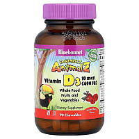 Вітамін D3 Bluebonnet Nutrition Rainforest Animalz®, Vitamin D3, Mixed Berry, 90 Chewables