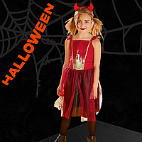 Детское платье с обручем Дьяволица на Хеллоуин размер M 7-10 лет красный