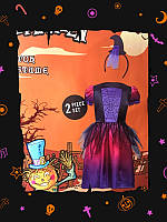 Детское платье Ведьмы с обручем для девочки на Хеллоуин размер 4-6 лет фиолетовое