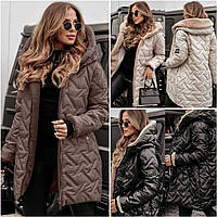 Женские зимние куртки - 9367-мо - Стильное стеганое женское зимнее пальто - куртка с капюшоном