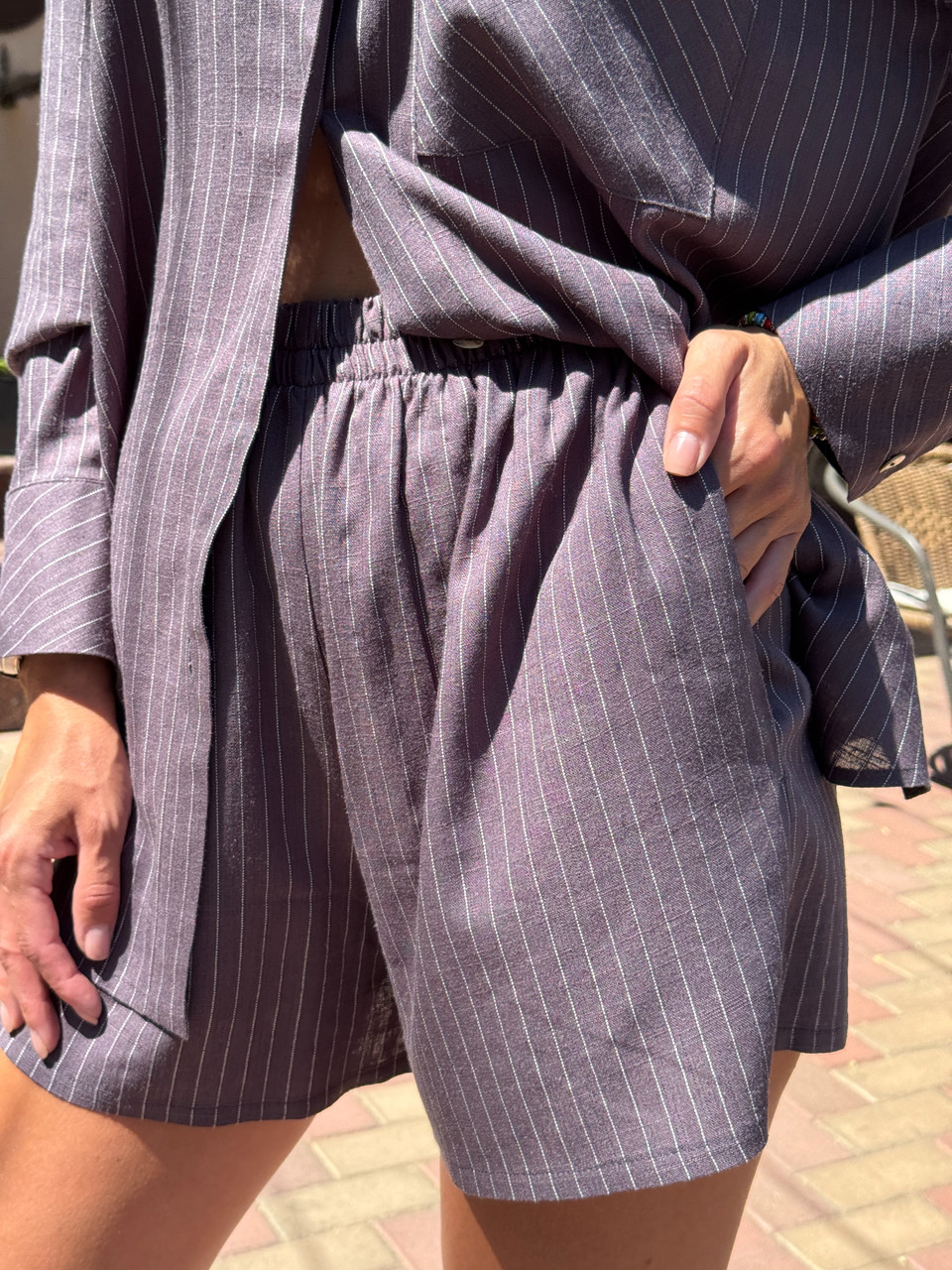 Лляний костюм із сорочкою та шортами, фото 1