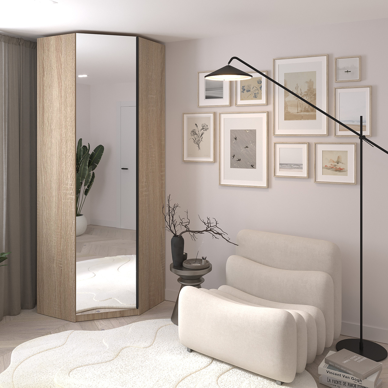 Шафа Кутова з дзеркалом 2400х800х800 мм  Дуб Сонома, фото 1