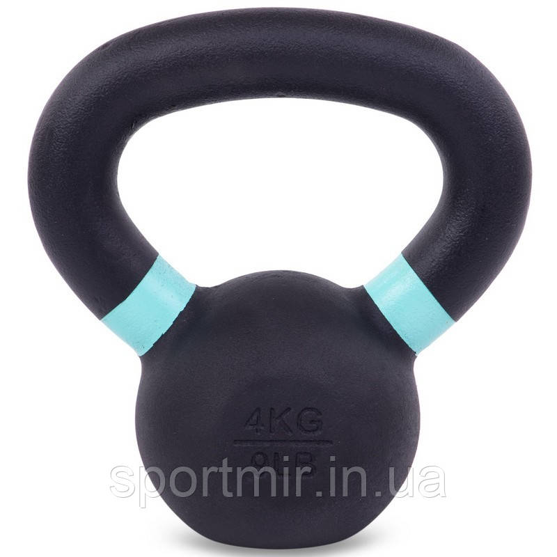 Гиря тренувальна цільна чавунна пофарбована Zelart TA-3638-4 вага 4кг чорний-блакитний, фото 1
