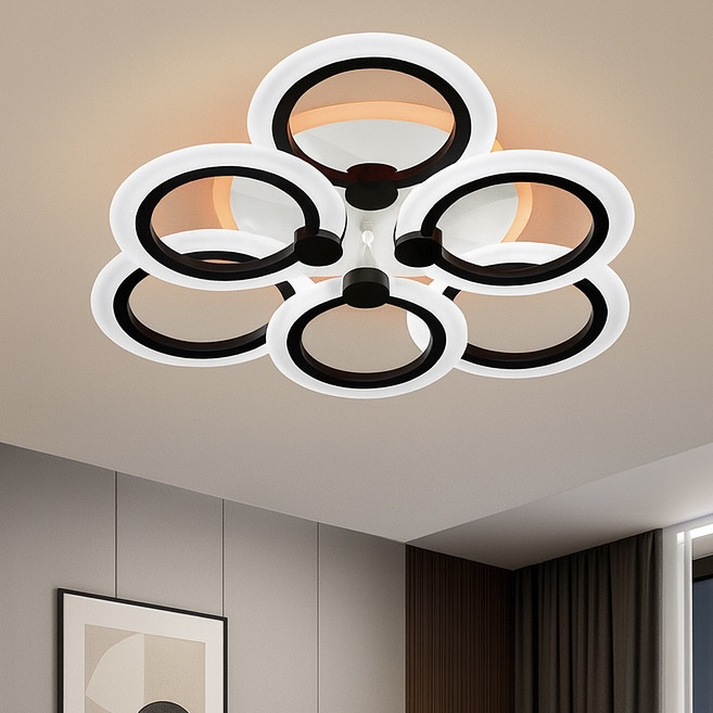 Світлодіодна LED люстра до 18 м² з пультом чорно-біла (A8022/3+3BK LED 3color), фото 1