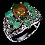 Каблучка. Натуральний опал, смарагд і гранат родоліт. Срібло 925., фото 2