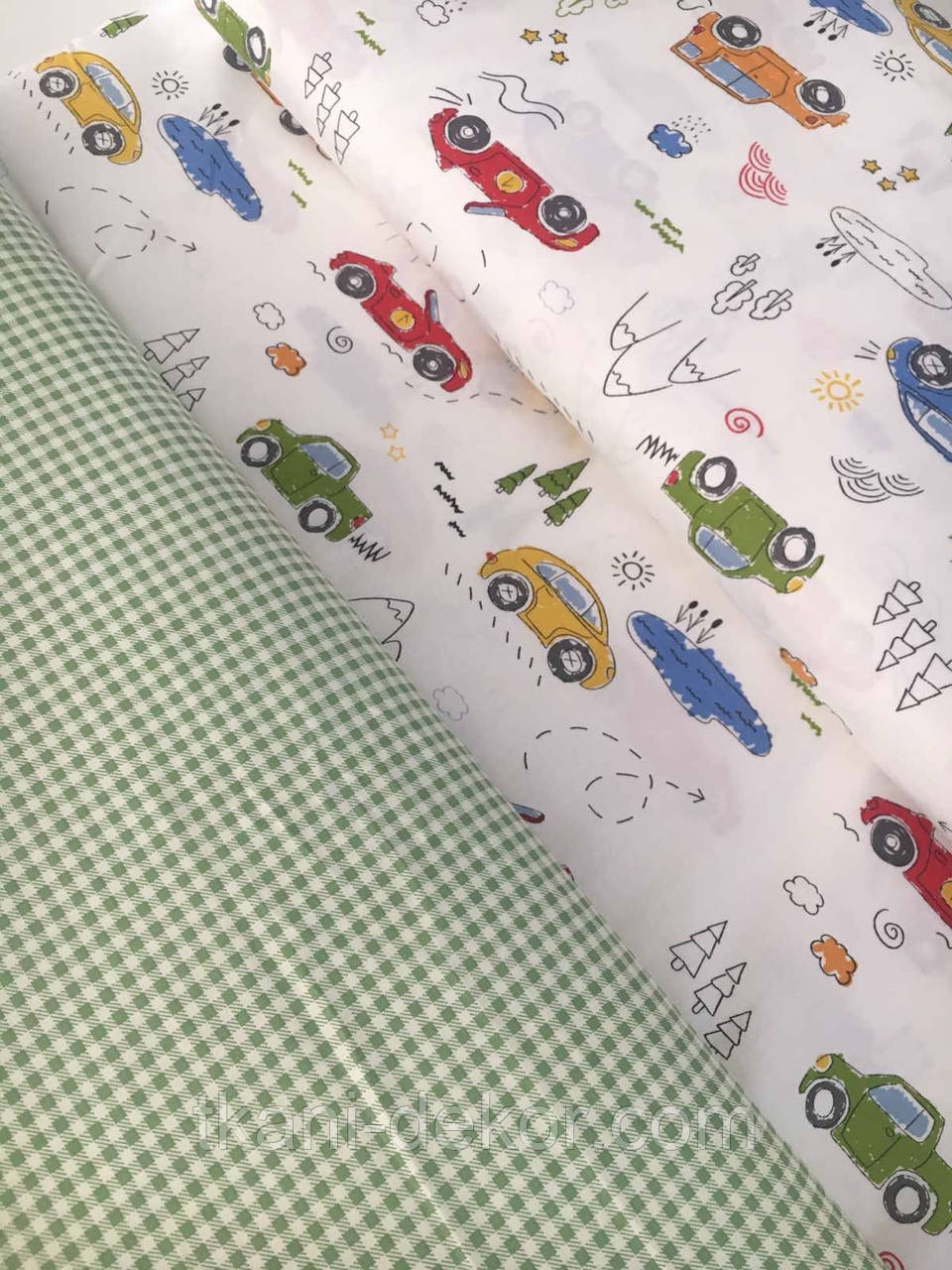 Сатин (бавовняна тканина) машинки намальовані (ширина 160см, 120г/м2), фото 1