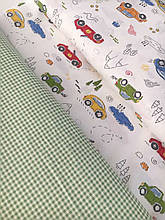 Сатин (бавовняна тканина) дрібна зелена клітинка (ширина 160см, 120г/м2)