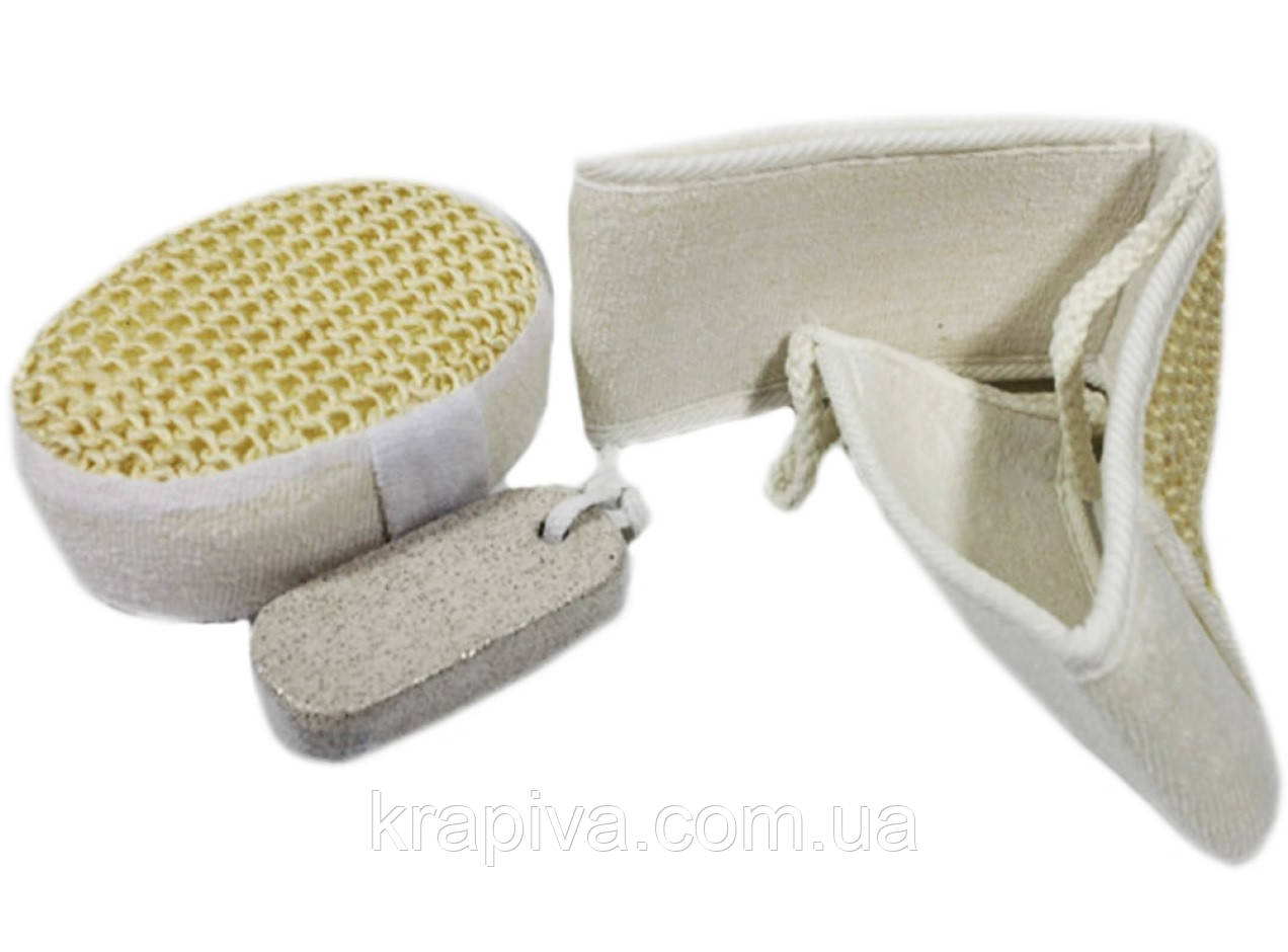 Набір для лазні та душу: пемза, 2 кактусові мочалки нарульні гіппоалергені відлушувальні, фото 1