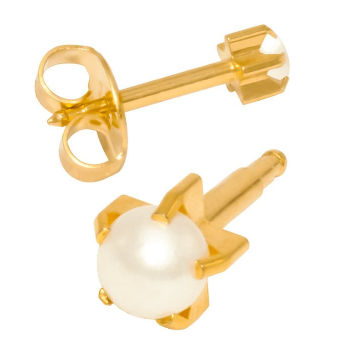 Сережки-гвоздики пусети Studex середні крапан золото, перлинний камінь, 3 мм R301Y