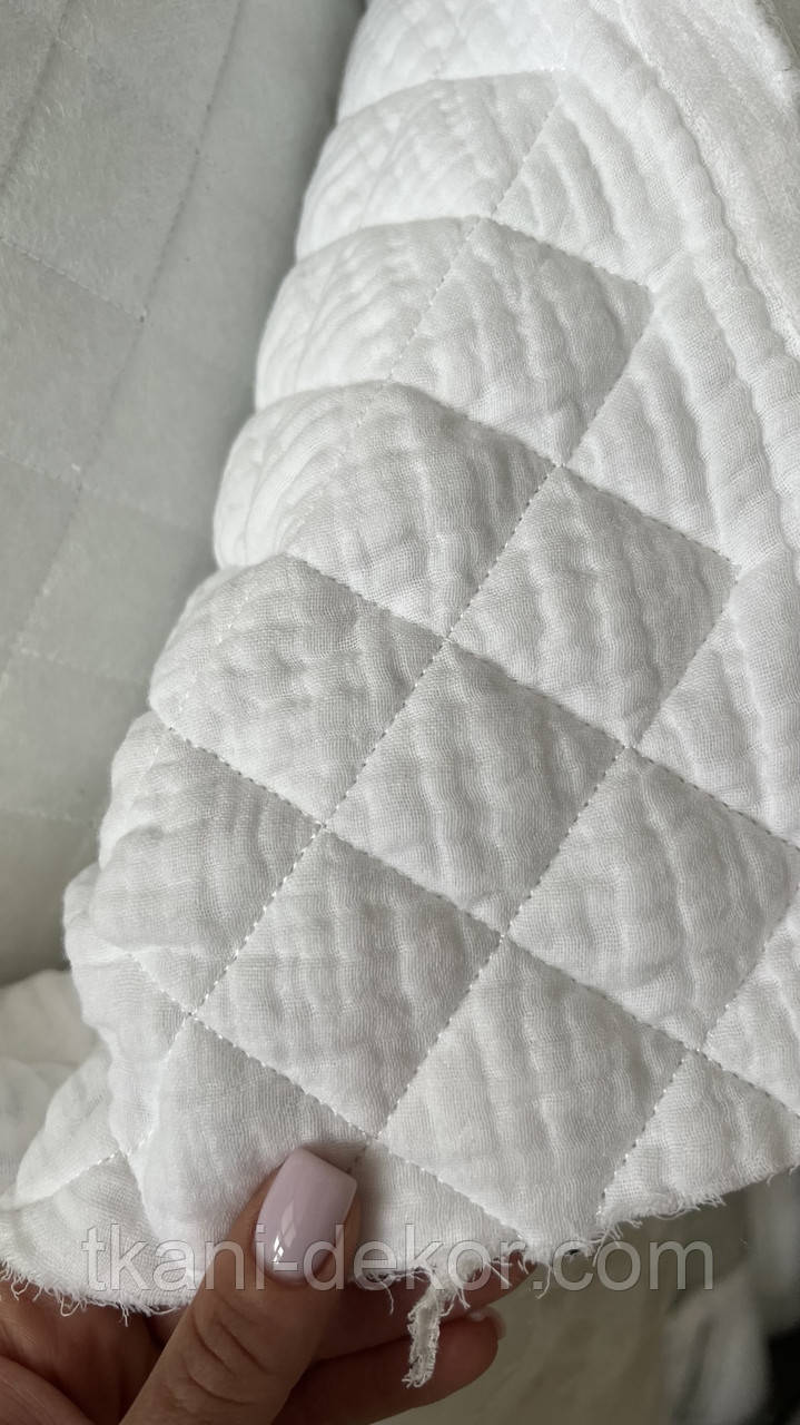 Муслін стьобаний (4 шари) білий однотон (ширина 1,35 м), фото 1