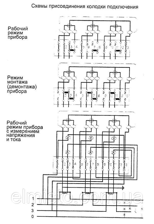 Схема подключения счетчика и колодки АРР5.282.104-01 к четырехпроводной сети 220/380 В: Схема подключения счетчика и колодки АРР5.282.104-01 к четырехпроводной сети 220/380 В: