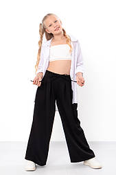 Стильні широкі чорні штани брюки для дівчинки з кишенями