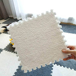1шт Килимок пазл з плюшевим покриттям 30×30см, Білий / Килим пазл з ворсом / Килимок пазли / М'які пазли на підлогу