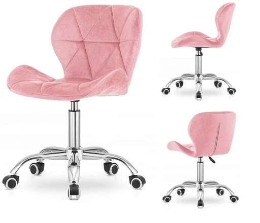 Обертове офісне крісло стильне рожеве з велюру та шкіри